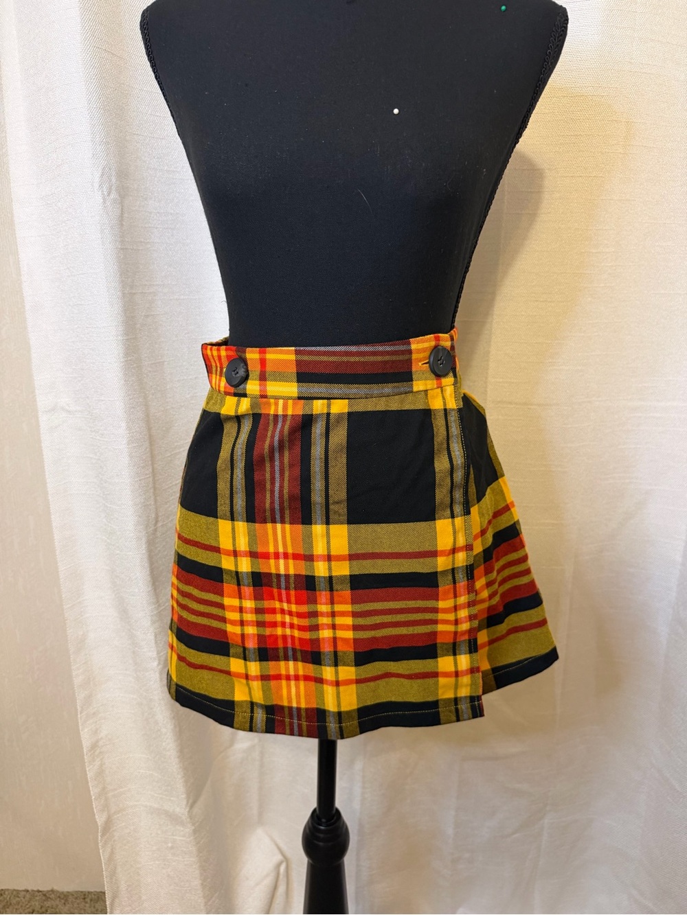Forever 21 Yellow Black Red Plaid Mini Skirt